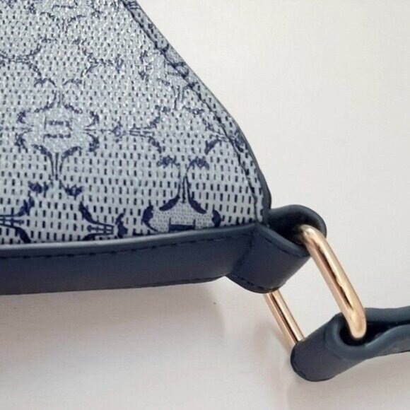 NWOT NANETTE LEPORE Blue Vegan Leather Logo Pattern Hobo Purse - Picture 5 of 11